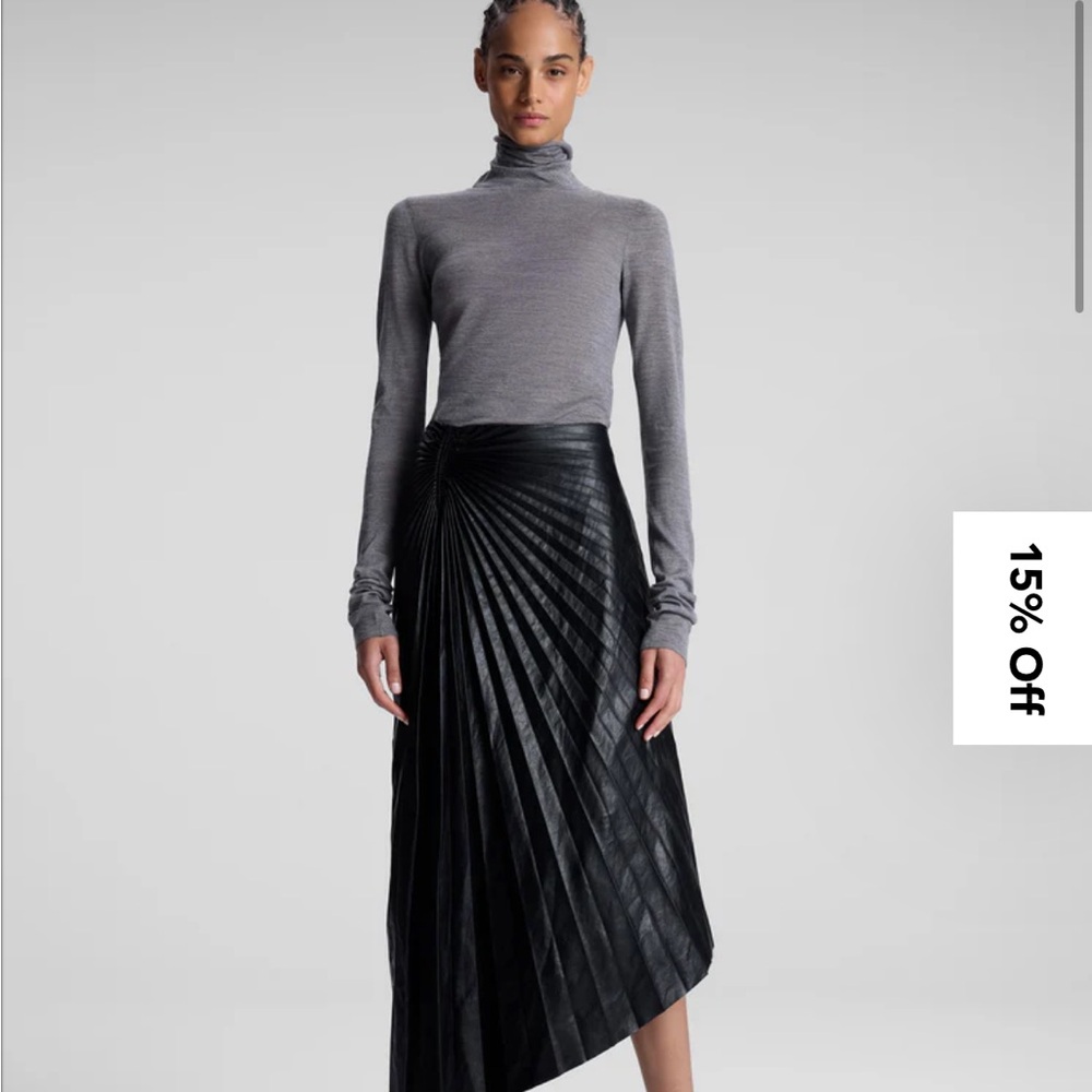 Black Tracey Vegan Midi Skirt with Pleats
